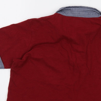 Brand and care label for Lee Cooper boys’ red cotton basic polo, size 11-12, years collared button