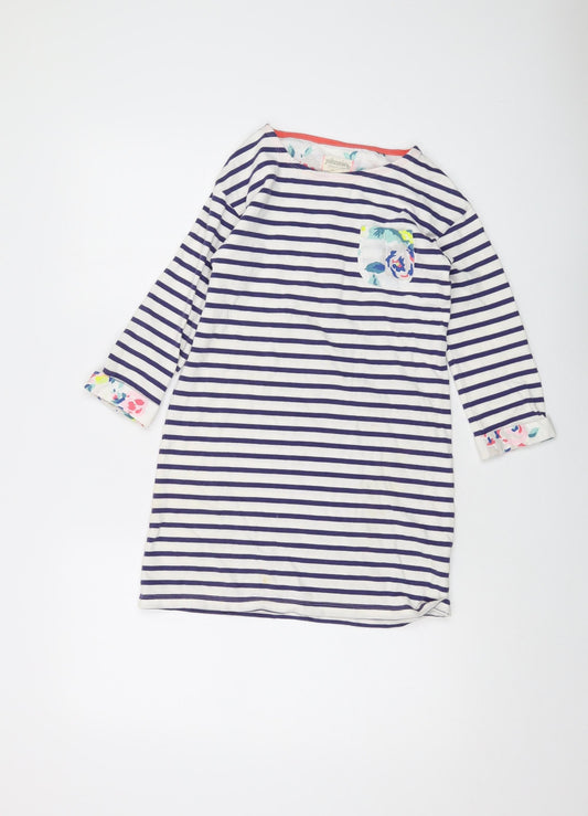 Johnnie B. Girls Blue Striped Cotton A-Line Size 9-10 Years Round Neck Pullover