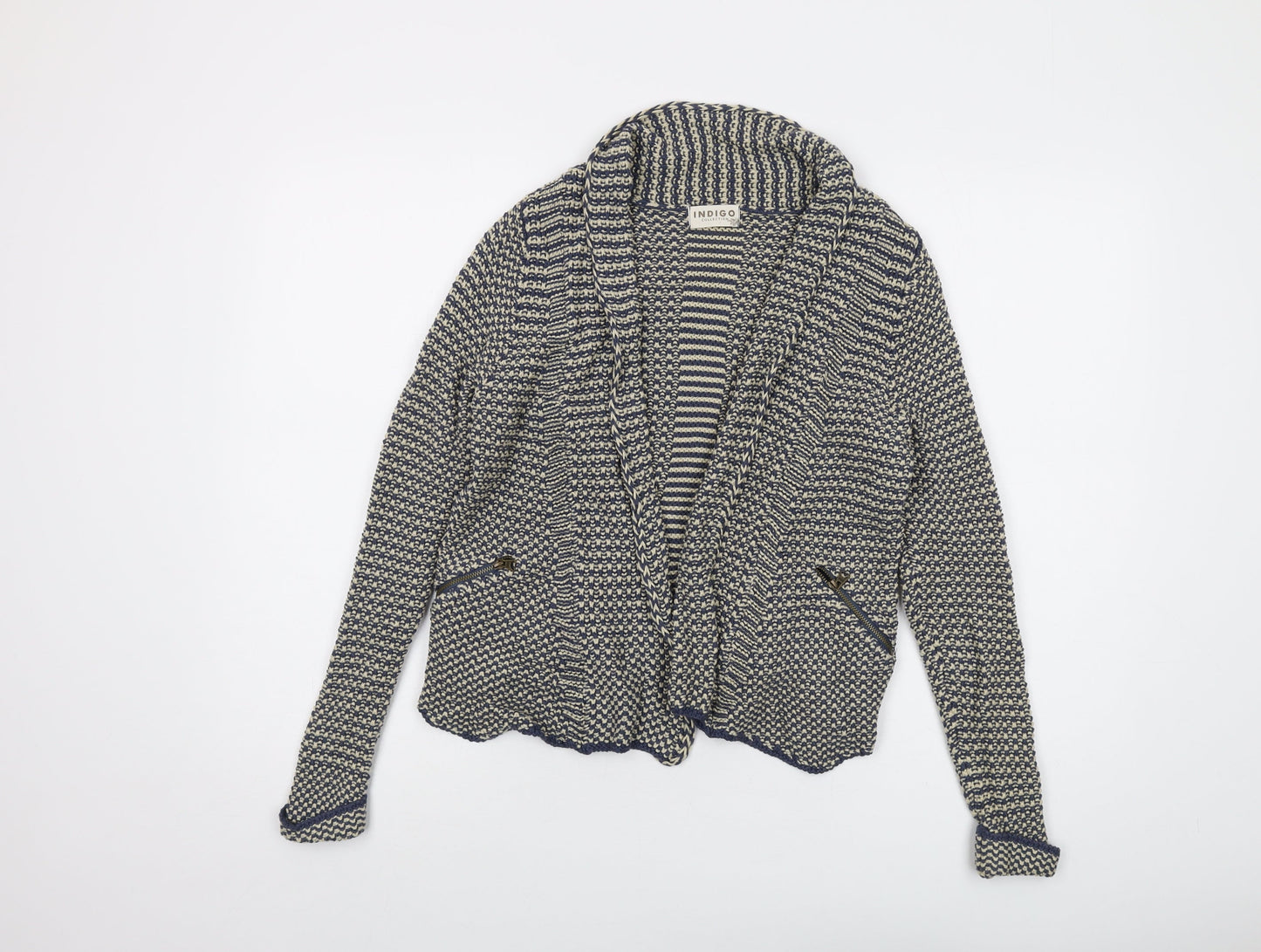 Indigo Womens Blue V-Neck Cotton Cardigan Jumper Size 8