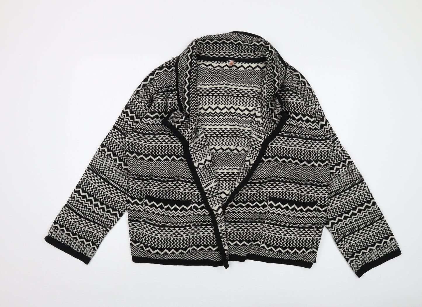 Sweewe Womens Black V-Neck Geometric Acrylic Cardigan Jumper Size M