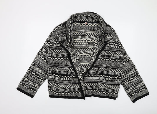 Sweewe Womens Black V-Neck Geometric Acrylic Cardigan Jumper Size M
