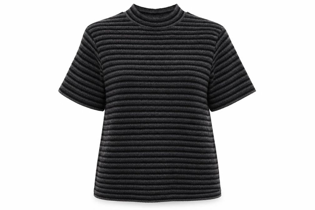 Ann Harvey Womens Grey Mock Neck Striped Polyester Pullover Jumper Size 18