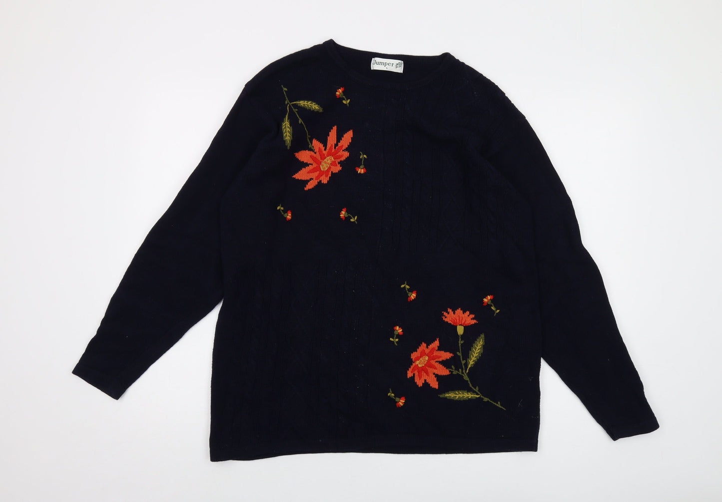 Jumper Womens Blue Crew Neck Cotton Pullover Jumper Size L