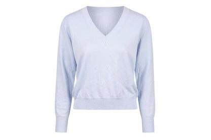 Sand Womens Blue V-Neck Cotton Pullover Jumper Size S