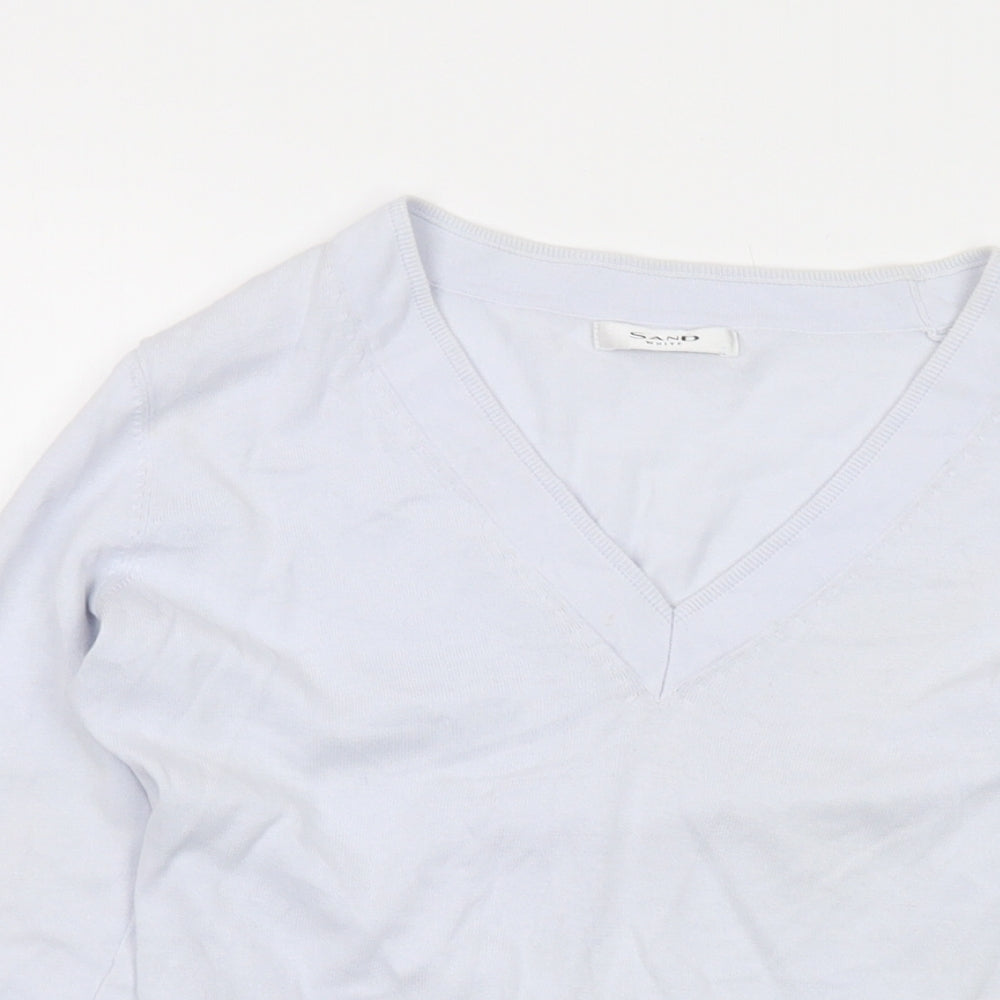 Sand Womens Blue V-Neck Cotton Pullover Jumper Size S