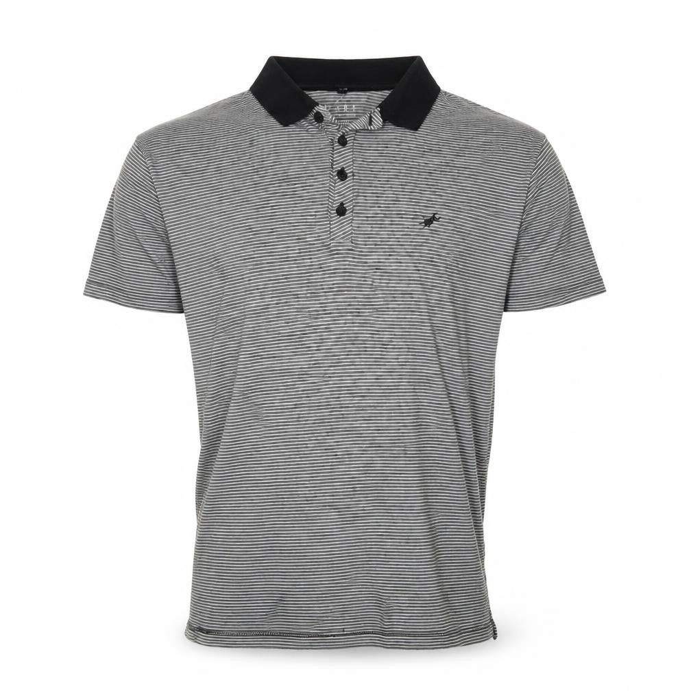 l'art Mens Grey Striped Cotton Polo Size S Collared Button