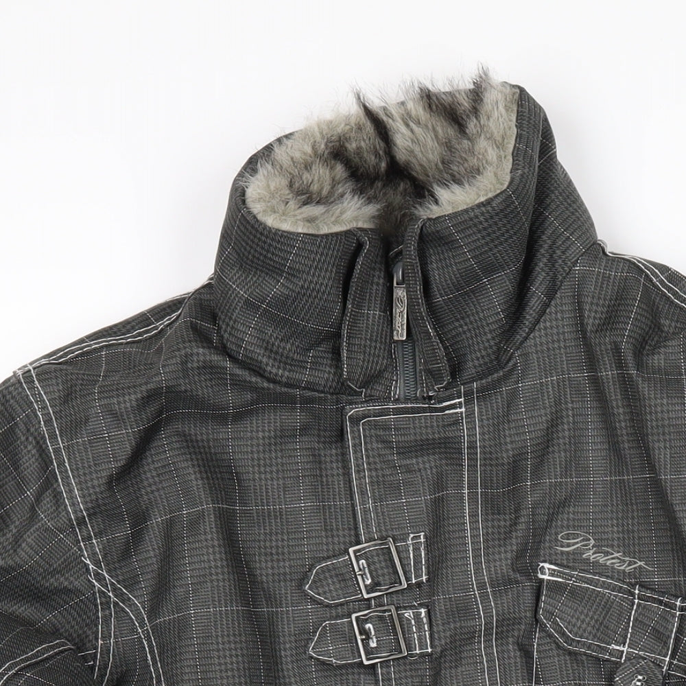 Protest Womens Grey Check Gilet Coat Size 14 Zip
