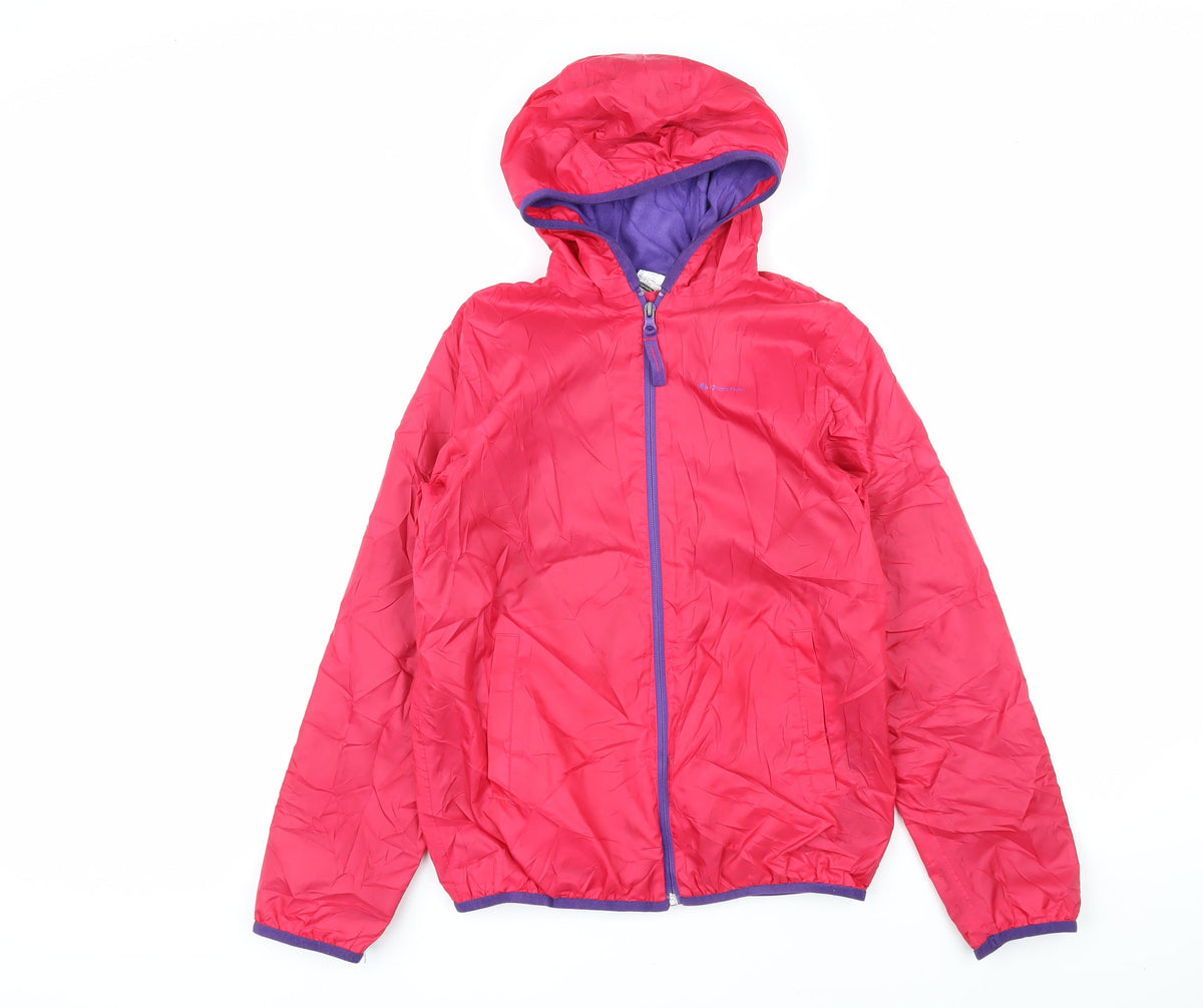 Additional front view of Decathlon girls’ red jacket coat, size 12, years zip