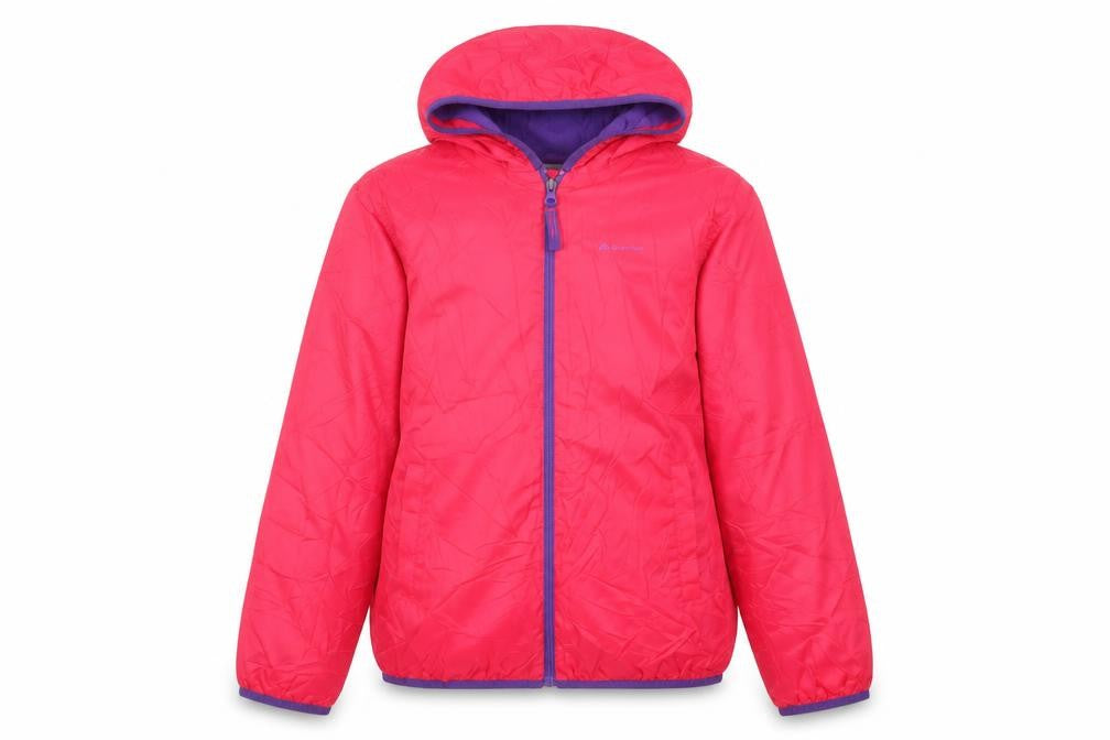 Front view of Decathlon girls’ red jacket coat, size 12, years zip