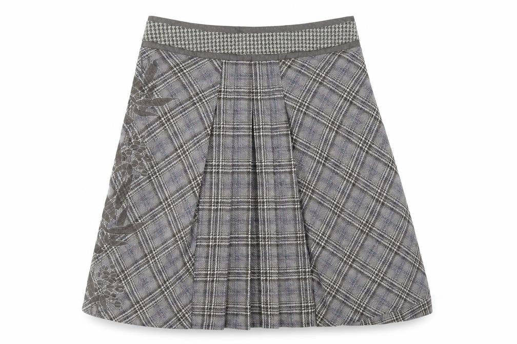 St Martins Womens Brown Check Wool A-Line Skirt Size M Zip - floral design