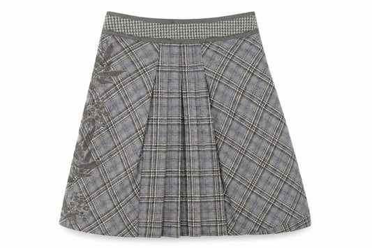 St Martins Womens Brown Check Wool A-Line Skirt Size M Zip - floral design