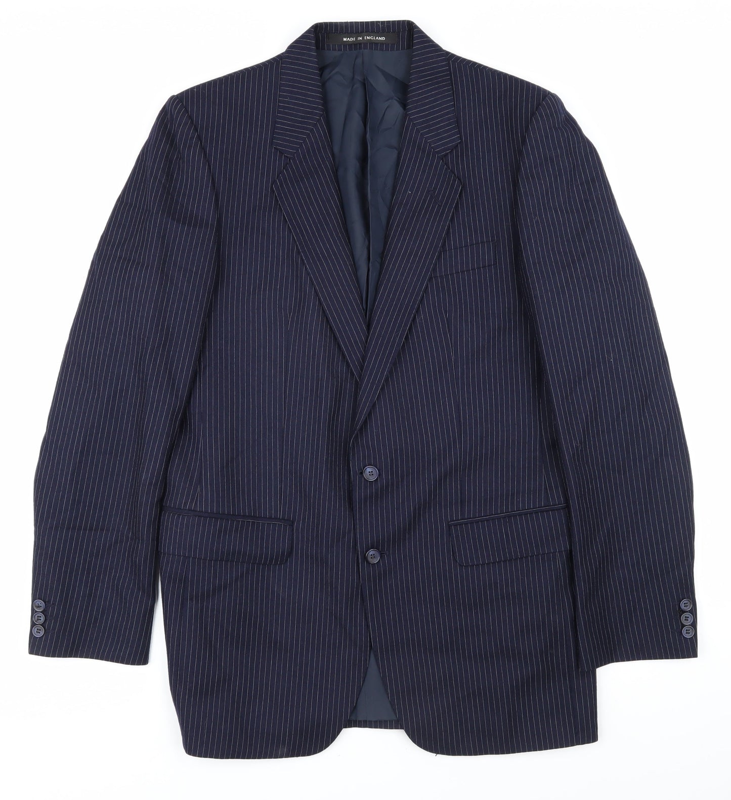 THE LABEL Mens Blue Striped Wool Jacket Blazer Size 40 Regular