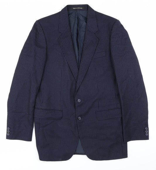 THE LABEL Mens Blue Striped Wool Jacket Blazer Size 40 Regular
