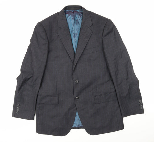 Marks and Spencer Mens Grey Striped Wool Jacket Blazer Size M Regular