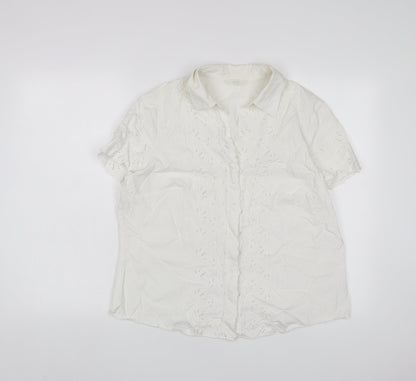Marks & Spencer Womens White Cotton Basic Button-Up Size 18 Collared - Embroidered