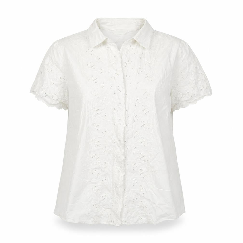 Marks & Spencer Womens White Cotton Basic Button-Up Size 18 Collared - Embroidered
