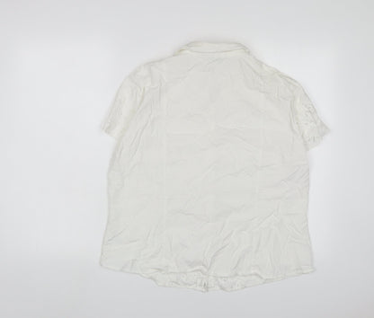 Marks & Spencer Womens White Cotton Basic Button-Up Size 18 Collared - Embroidered