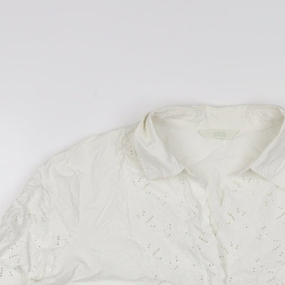 Marks & Spencer Womens White Cotton Basic Button-Up Size 18 Collared - Embroidered