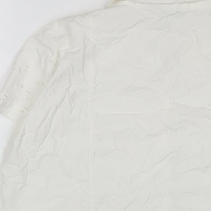 Marks & Spencer Womens White Cotton Basic Button-Up Size 18 Collared - Embroidered