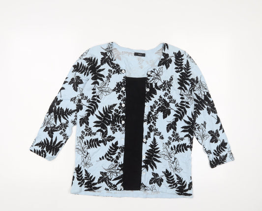 M&Co Womens Blue Crew Neck Floral Acrylic Pullover Jumper Size 12 - Buttons