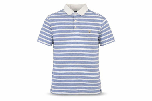 Howick Tailored Mens Blue Striped Cotton Polo Size L Collared Button - Logo, Embroidered