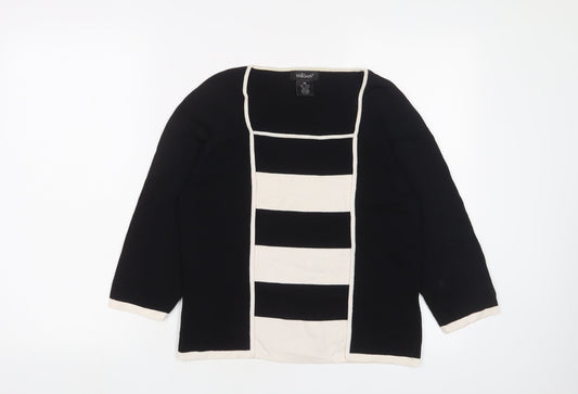 Willi Smith Womens Black Square Neck Striped Viscose Pullover Jumper Size M