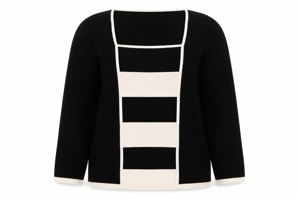 Willi Smith Womens Black Square Neck Striped Viscose Pullover Jumper Size M