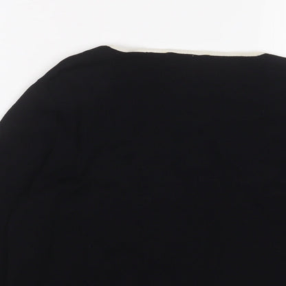 Willi Smith Womens Black Square Neck Striped Viscose Pullover Jumper Size M