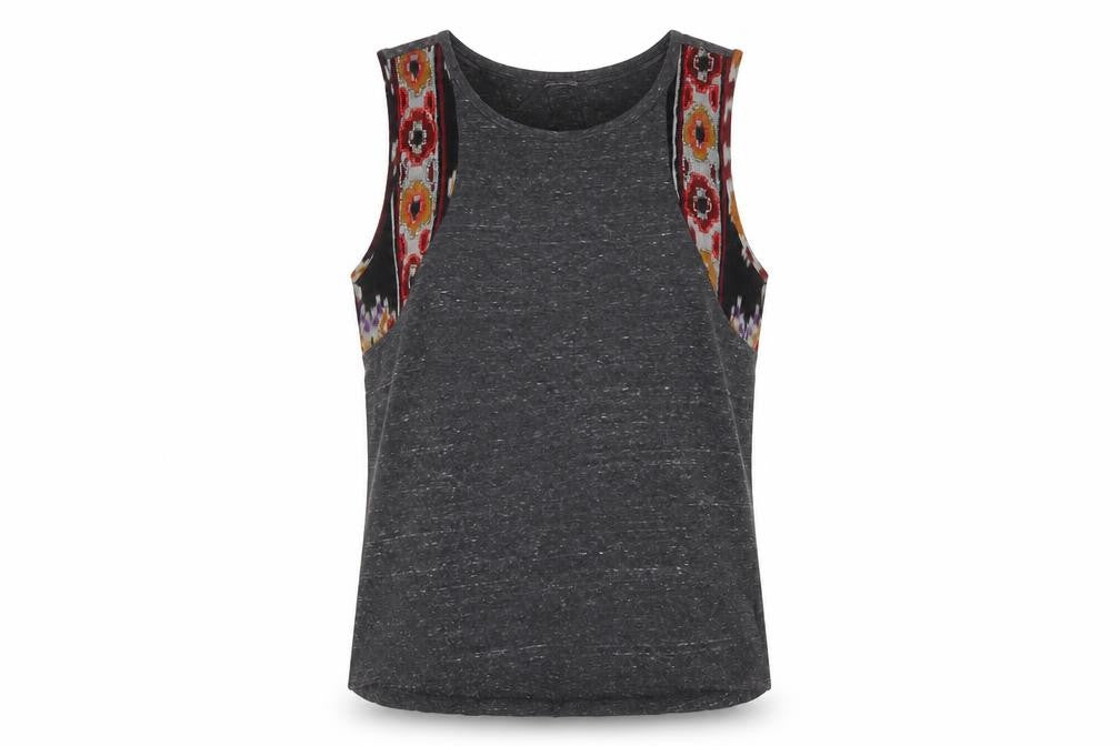 Pull&Bear Womens Grey Fair Isle Cotton Basic Tank Size L Scoop Neck - Embroidered, Beaded