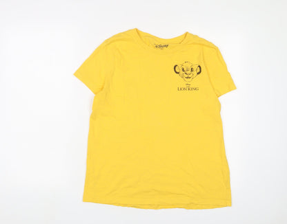 Preloved The Lion King Womens Yellow Cotton Basic T-Shirt Size S Crew Neck - Front