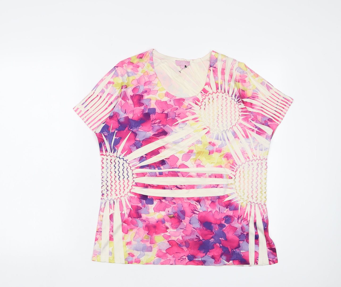 Sarah Hamilton Womens Pink Floral Polyester Basic T-Shirt Size M Crew Neck - Pleated
