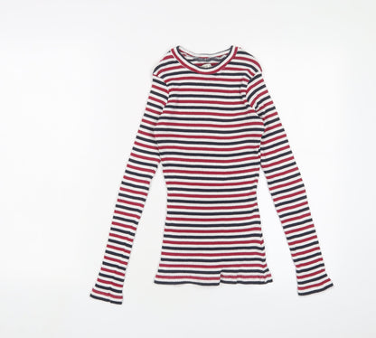 Brave Soul Womens Multicoloured Crew Neck Striped Cotton Pullover Jumper Size M - Stretch