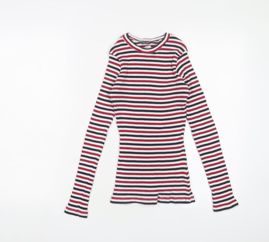Brave Soul Womens Multicoloured Crew Neck Striped Cotton Pullover Jumper Size M - Stretch