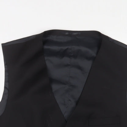 Close-up detail of French Connection men’s blue polyester jacket suit waistcoat, size 42, regular