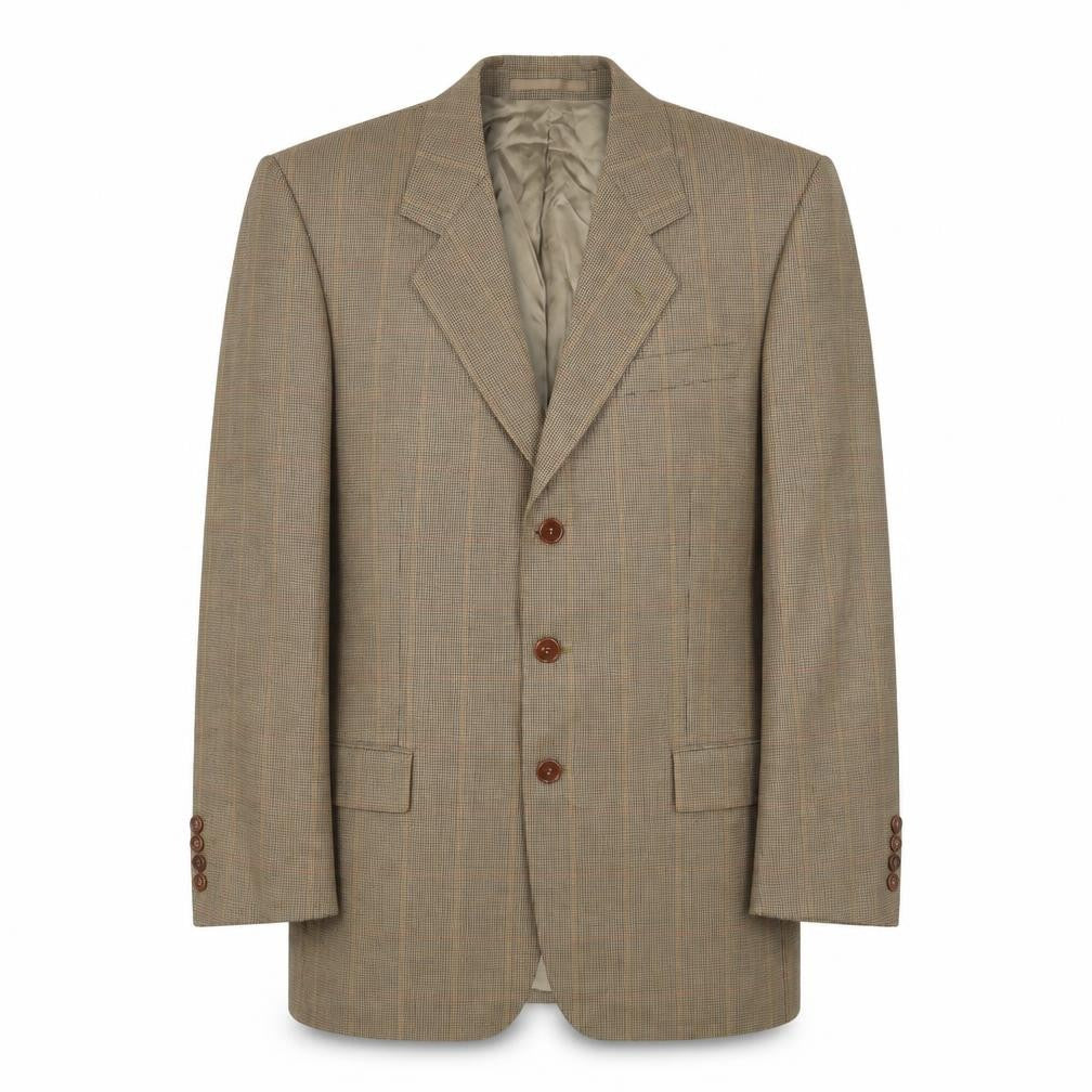 Blazer Mens Brown Plaid Polyester Jacket Suit Jacket Size 38 Regular