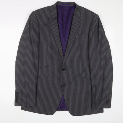 Next Mens Grey Striped Polyester Jacket Suit Jacket Size 40 Regular - 5 sleeve buttons