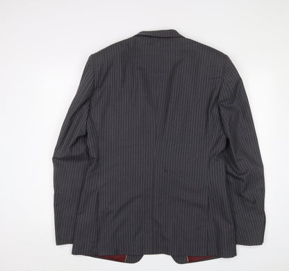 Next Mens Grey Striped Polyester Jacket Suit Jacket Size 40 Regular - 5 sleeve buttons