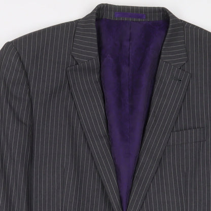Next Mens Grey Striped Polyester Jacket Suit Jacket Size 40 Regular - 5 sleeve buttons