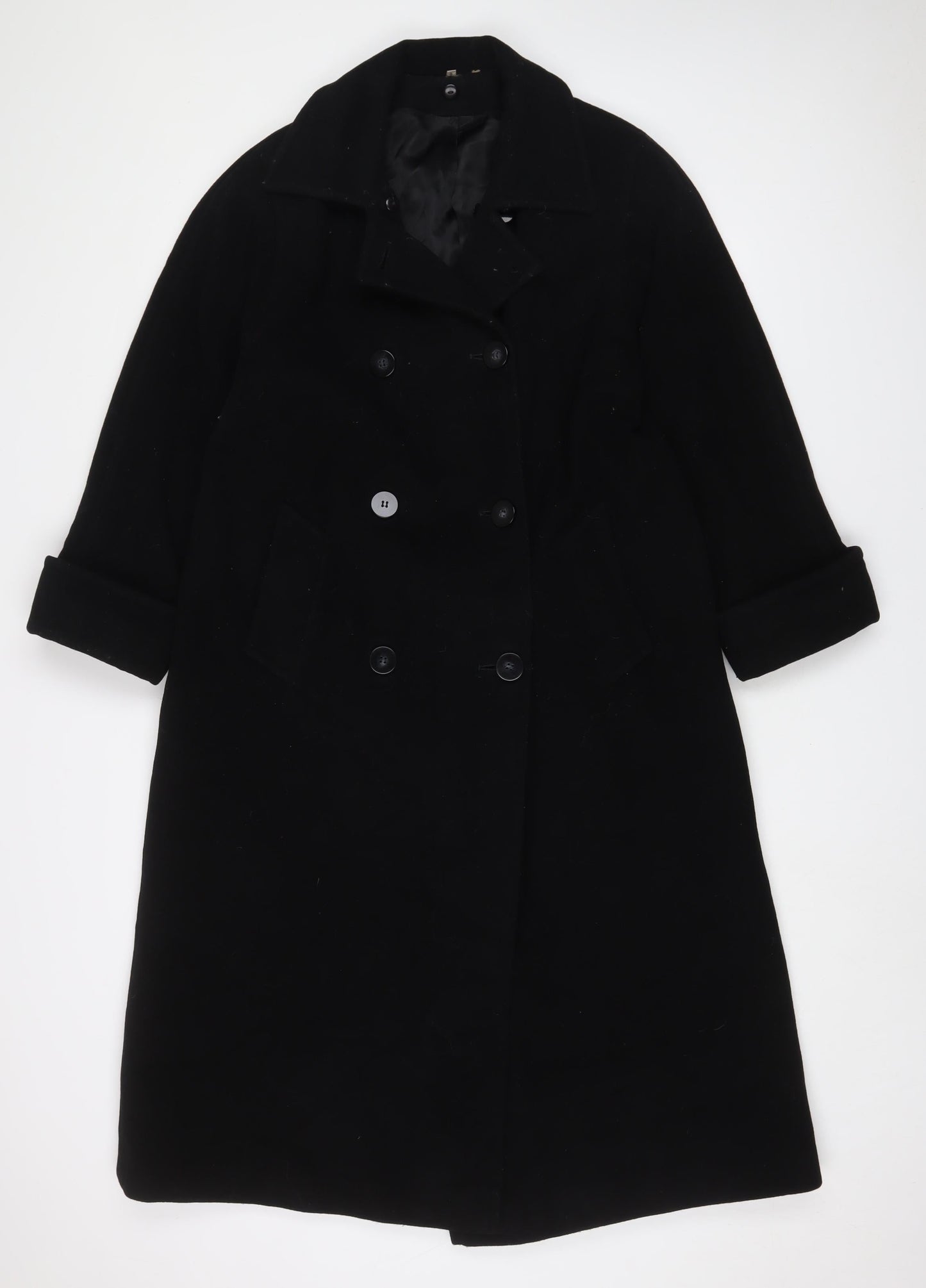 Debenhams Womens Black Overcoat Coat Size 8 Button