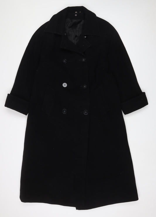 Debenhams Womens Black Overcoat Coat Size 8 Button