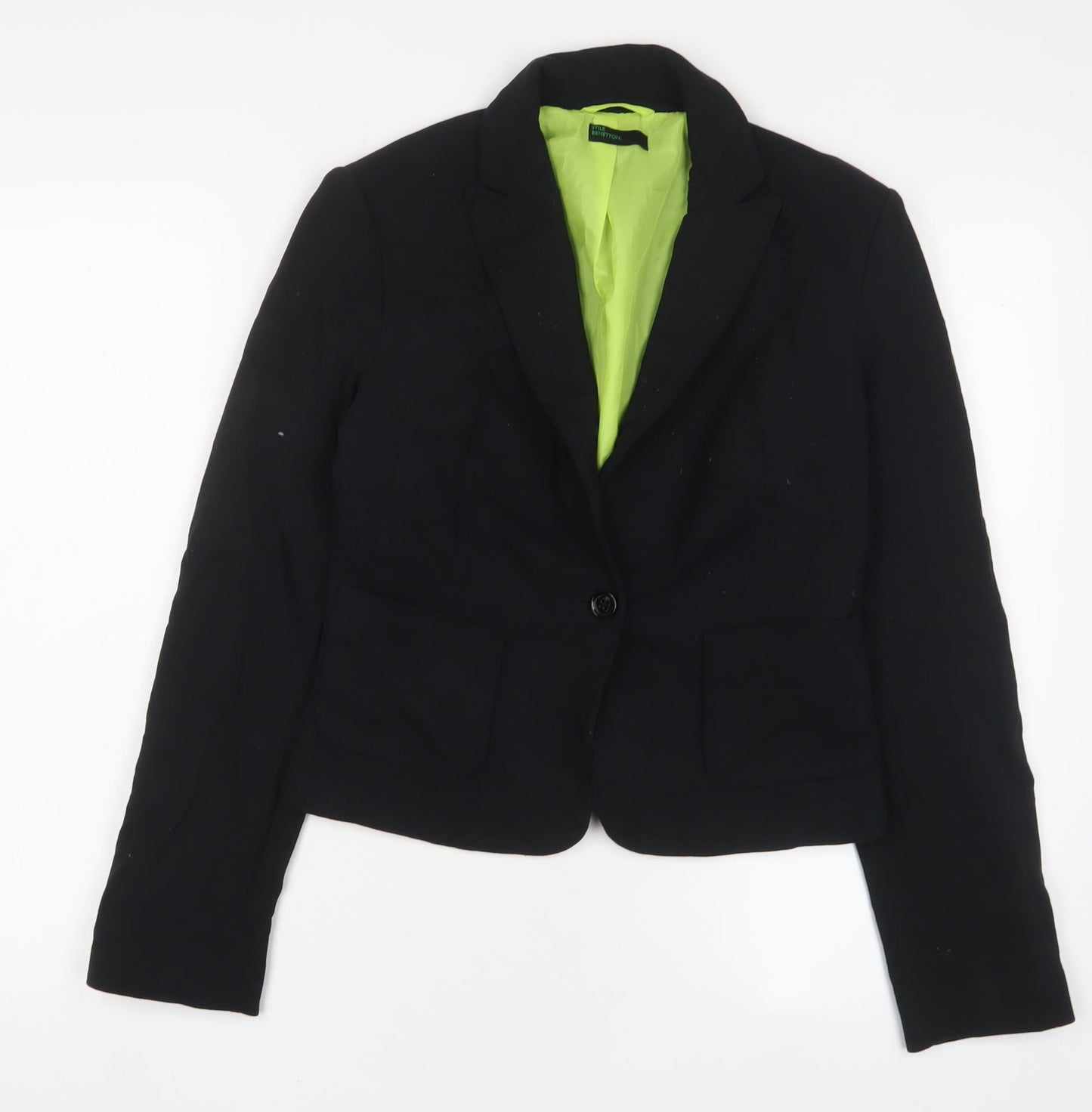 United Colors of Benetton Womens Black Jacket Blazer Size 12 Button