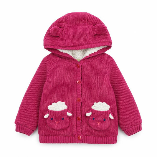 Front view of John Lewis girls’ pink jacket, size 12-18, months button