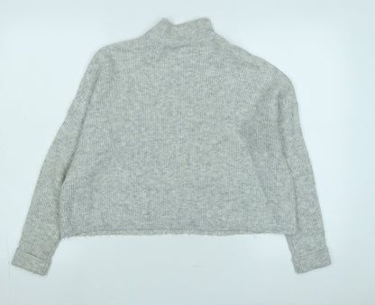 Back view of Miss Selfridge women’s grey mock neck polyester jumper, size UK 6