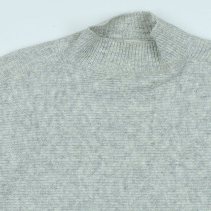 Close-up detail of Miss Selfridge women’s grey mock neck polyester jumper, size UK 6