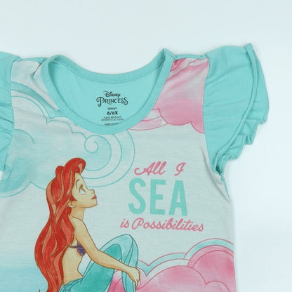 Disney Girls Green Solid Polyester Capri Nightshirt Size 6 Years - Logo- Disney Princess