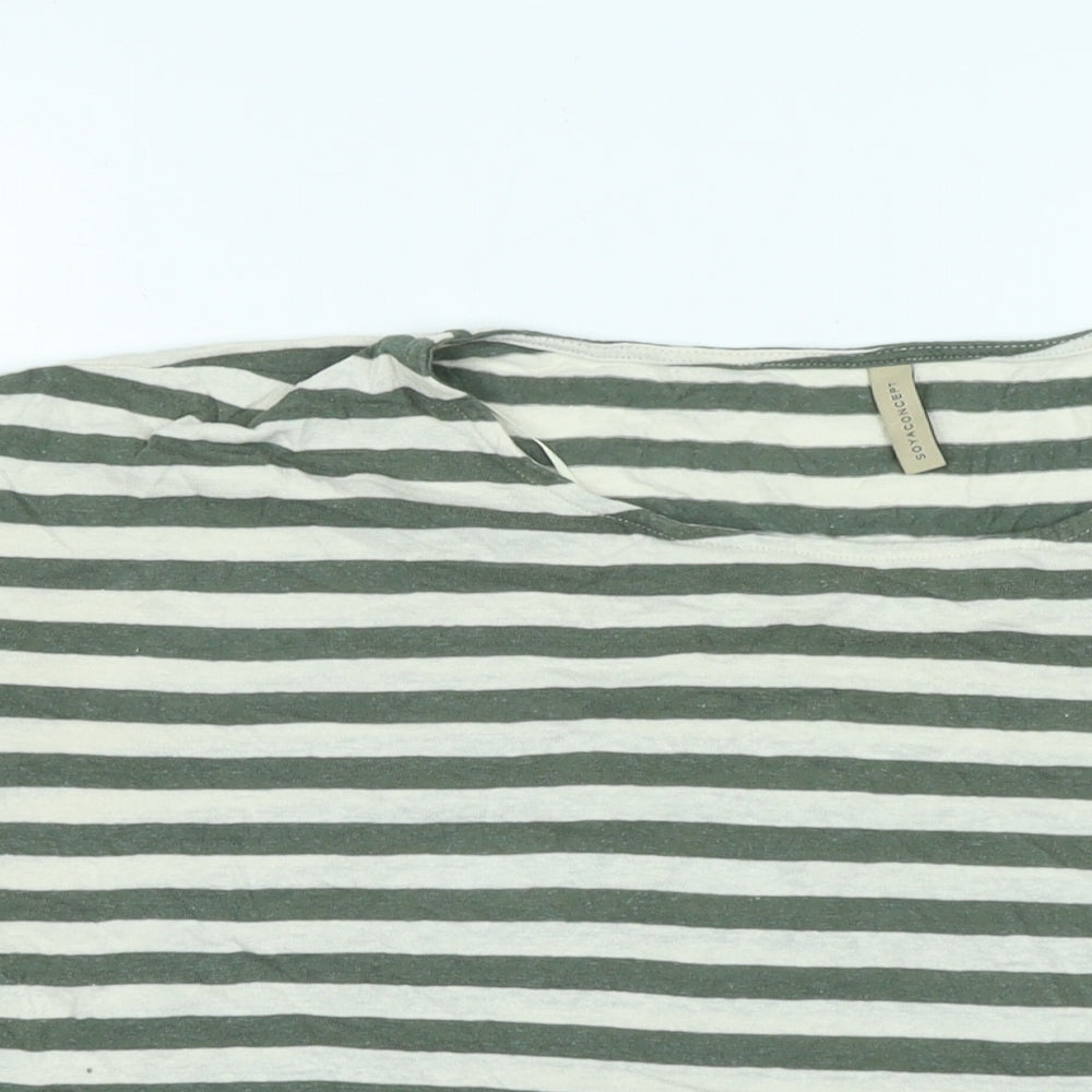 Soyaconcept Womens Green Cotton Basic T-Shirt Size L Boat Neck - Logo