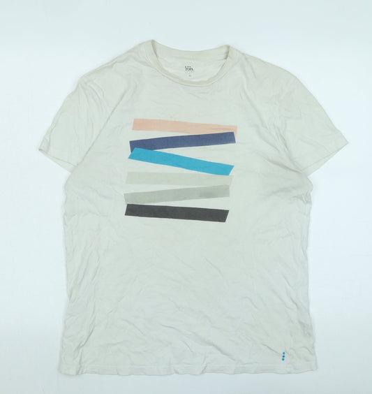 kin Mens Ivory Cotton T-Shirt Size M Crew Neck - Logo