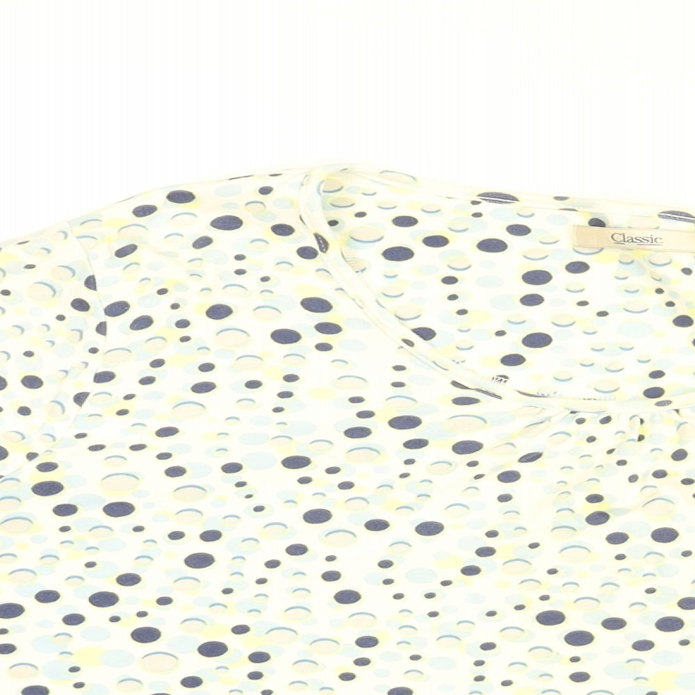 Marks and Spencer Womens White Polka Dot Cotton Basic T-Shirt Size 16 Round Neck