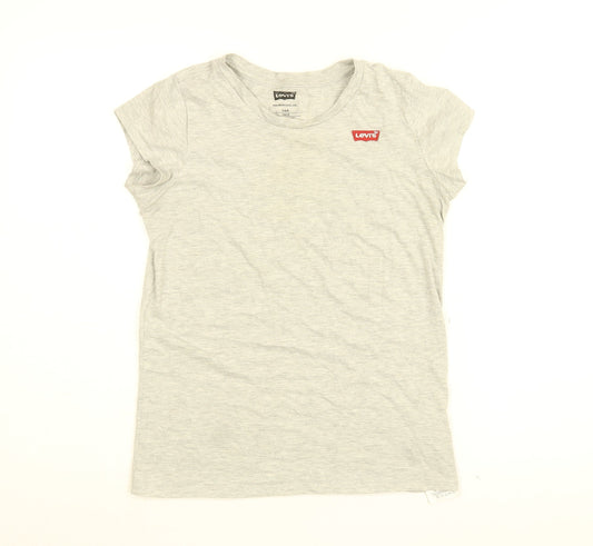Levi's Girls Grey Cotton Basic T-Shirt Size 14 Years Round Neck Pullover