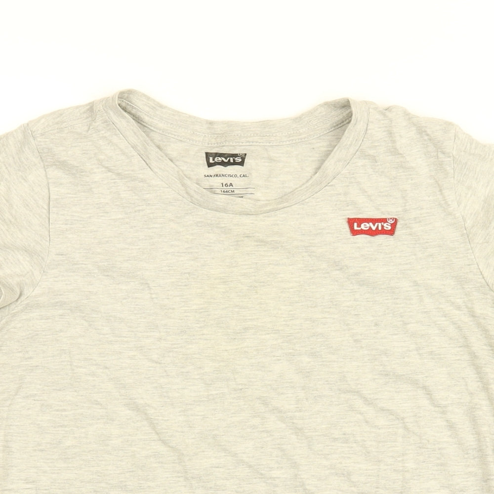 Levi's Girls Grey Cotton Basic T-Shirt Size 14 Years Round Neck Pullover